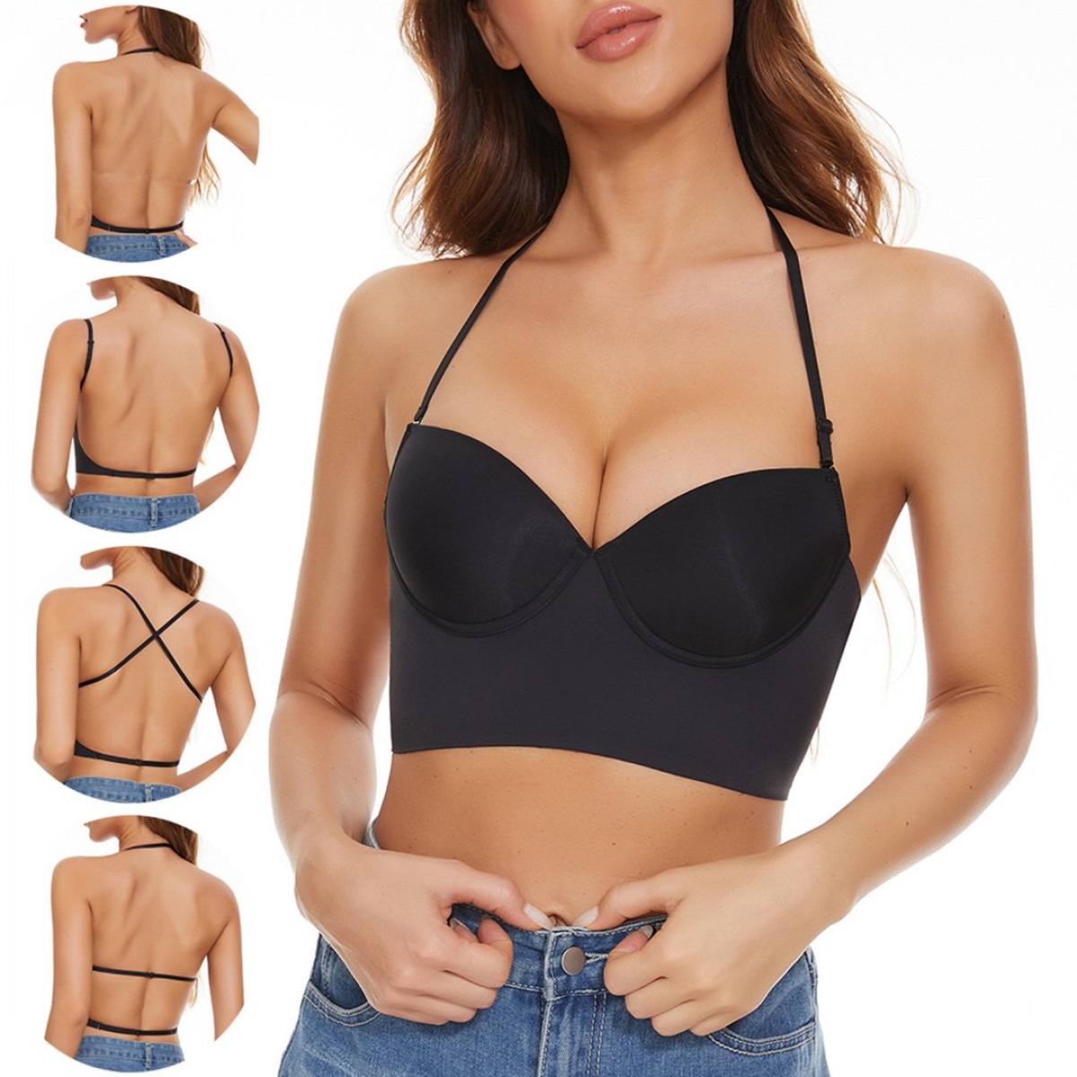 Low Back Bra Halter Backless Bra with Multiway Convertible Straps