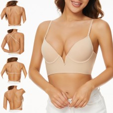 Low Back Bra-Seamless Underwire Invisible Backless Bras-Convertible Halter Bras Multiway Low Cut Bras for Women A to DD Cup